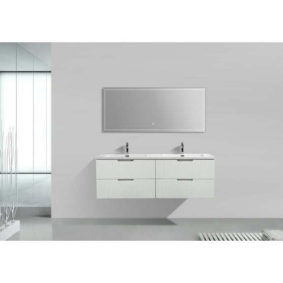 Themis 60 Inch Double Sink Wall Mount Vanity With A Integrated Sink
