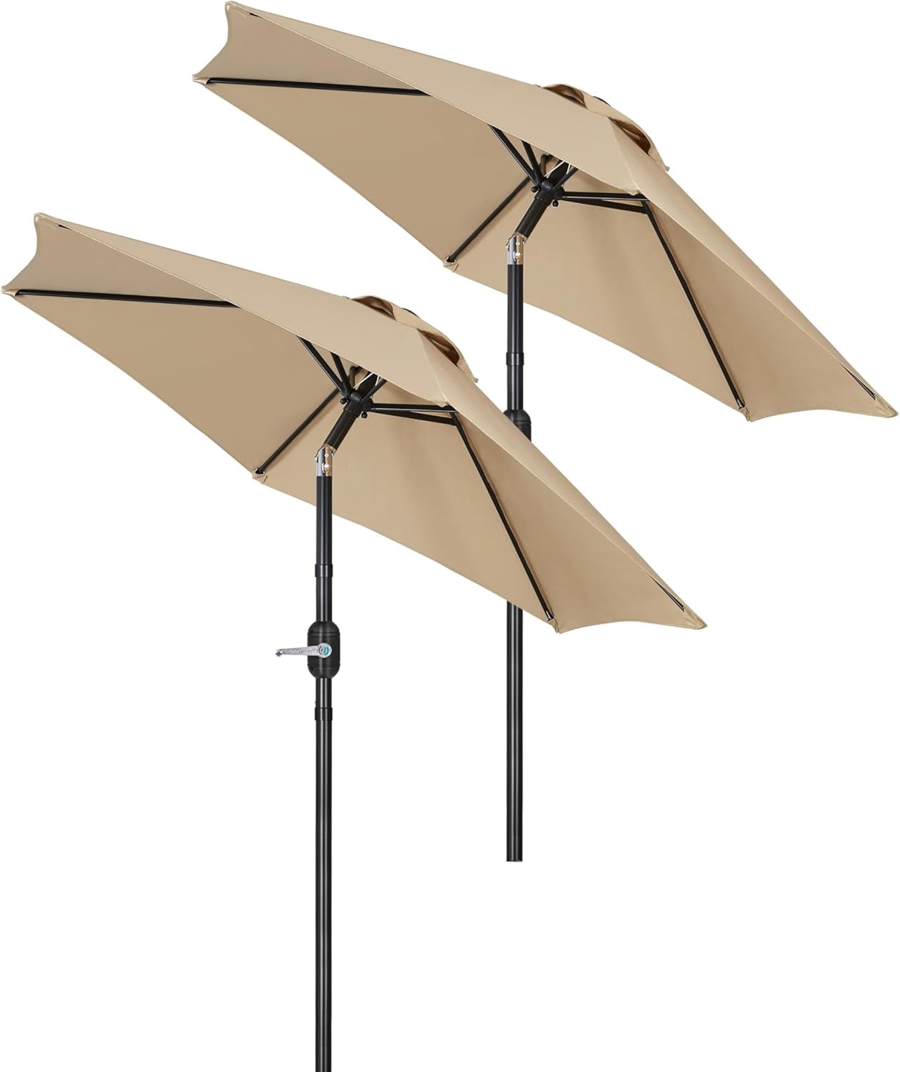 Themis 7.5FT Patio Umbrella Market Umbrella with 6 Ribs Push Button Tilt and Crank Garden Table Umbrella for Garden, Deck, Backyard, Pool, Beach Tan