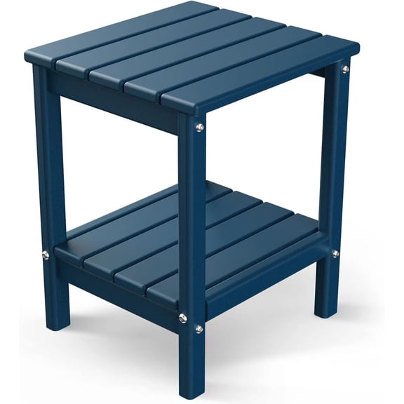 Themis Adirondack-Outdoor-Side-Table | 14 x 13 Inches | HDPE Plastic | All Weather | Blue | Outside End Tables | Storage Shelf | for Patio Porch Backyard Indoor