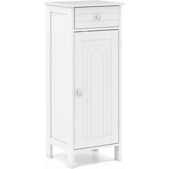 Themis Bathroom Floor Cabinet, Free-Standing Single Door Storage Cabinet with Drawer & 2 Adjustable Shelves, Wooden 14L Narrow Side Storage Organizer for Small Spaces, Living Room, Kitchen (White)