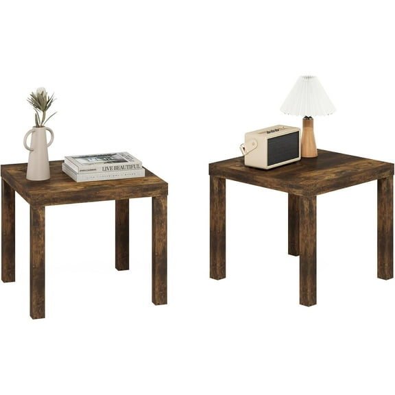 Themis Classic Side Table Set of 2, Square Modern End Table with 1.8" Triple Thick Tabletop, Simple Night Stand, Bedside Table, Toolless Assembly, for Living Room, Bedroom, Amber Pine