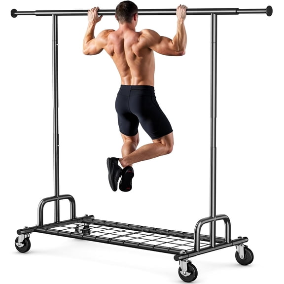 Themis Clothes Rack Collapsible Clothing Garment Rack Capacity 525LBS Clothing Racks on Wheels Heavy Duty Rolling Clothes Rack for Hanging Clothes for bedroom, Commercial, Black 22"D x 75"W x 71"H