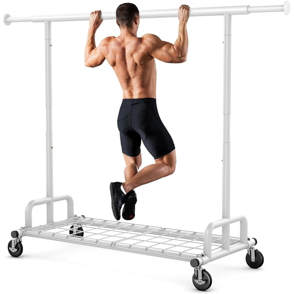 Themis Clothes Rack Collapsible Clothing Garment Rack Capacity 525LBS Clothing Racks on Wheels Heavy Duty Rolling Clothes Rack for Hanging Clothes for bedroom, Commercial, White 22"D x 75"W x 71"H