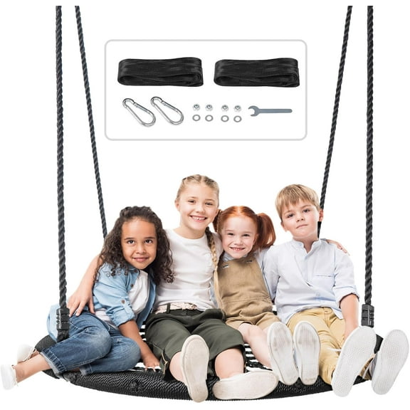 Themis Largest 48" Spider Web Tree Swing for Kids or Adult, 700lbs Extra Large Platform Net Swing with 71inch Adjustable Hanging Ropes Steel Frame, Black