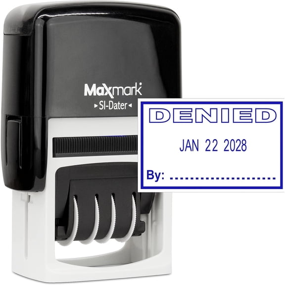 Themis Office Self Inking Date Stamp with Phrase Denied - Blue Ink