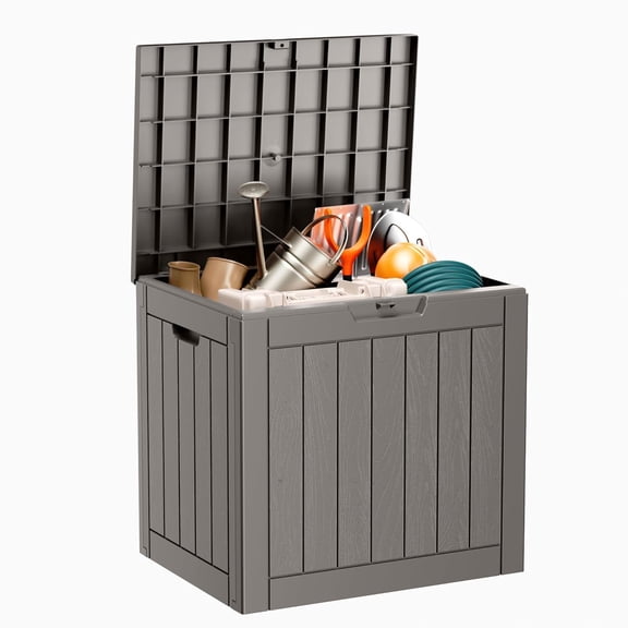Themis Outdoor Storage Housing Deck Box - Waterproof Patio Furniture, Garden Tools, Cushions, Pool Accessories Storage Bench with Lockable Lid and Side Handles (Grey)