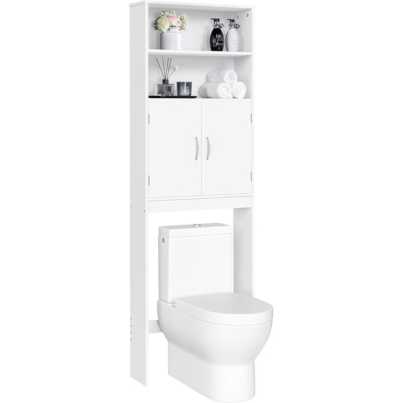 Themis Over The Toilet Storage, Taller Bathroom Organizer Space-Saving Storage Cabinet with Adjustable Shelves and Double Doors, 77 in H, White