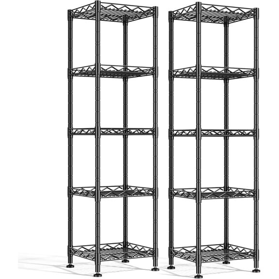 Themis Set of 2 Storage Shelves-5 Tier Metal Shelving Adjustable Wire Shelves Standing Shelf Units Narrow Shelf for Kitchen Pantry Closet Office 12''Wx12''Dx49''H Black