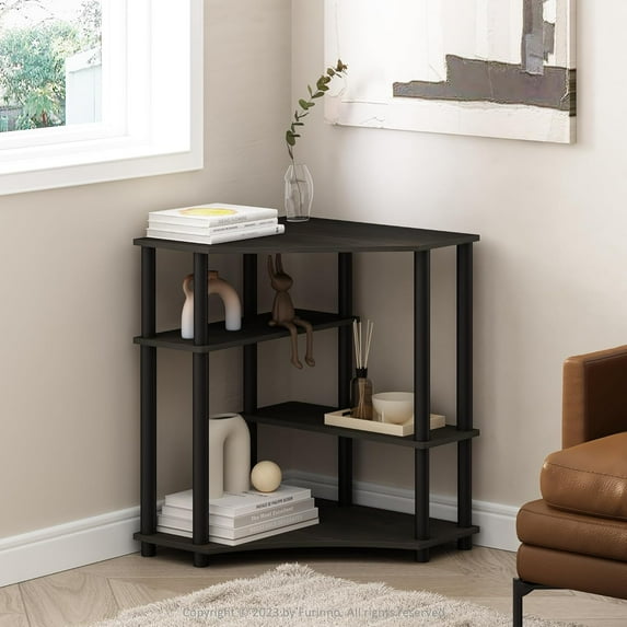 Themis Storage Shelves, 4-Tier Corner Shelf, Toolless Assembly Display Rack, Corner Bookshelf for Small Space, for Organization and Storage, Living Room, Home Office, Espresso