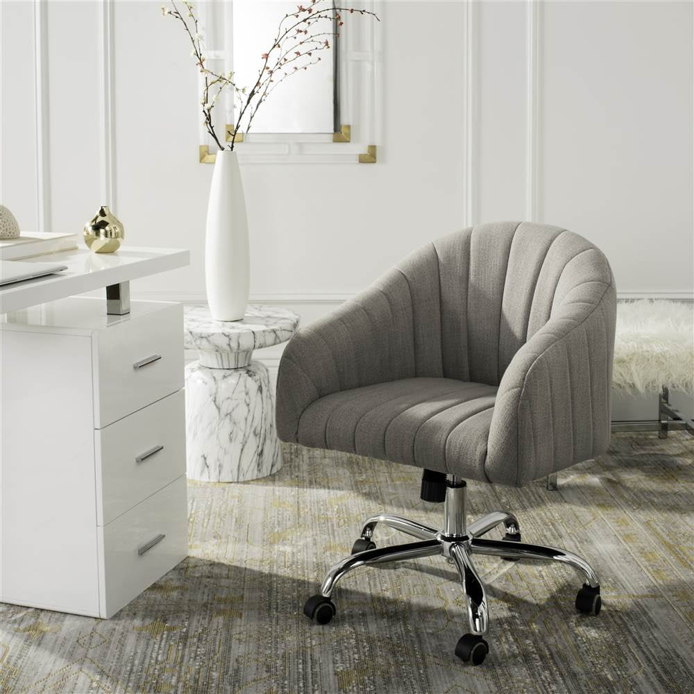 Gray Linen Transitional Swivel Office Chair with Chrome Legs