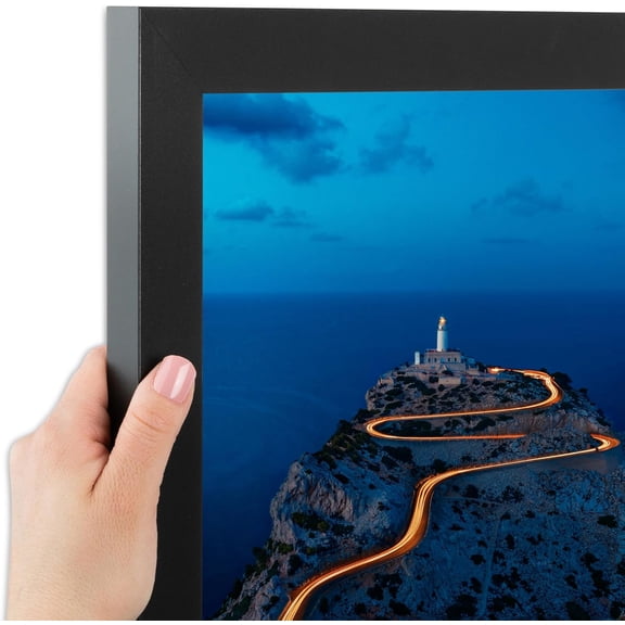Themis7x16 Inch Black Picture Frame, This 1.25 Inch Custom Poster Frame is Soft Black - Comes with Regular Glass and Corrugated Backing (2WOM5180-7x16)