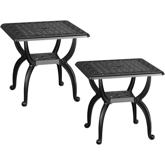 ThemisSquare Outdoor Coffee Table Set of 2, Cast Aluminum Side Table with Storage,Indoor End Table, All-Weather Bistro Table for Patio Garden Lawn, Black