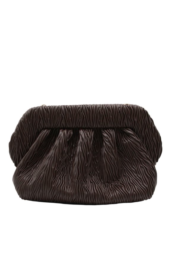 Women's Textured Brown Ruched Handbag With Adjustable Strap Brown