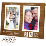 Then & Now Anniversary Picture Frame - 1-99 Years Anniversary Wedding Gift for Couple, Christmas Gift for Couples Wood Photo Frame,Engagement Bridal Shower Gift