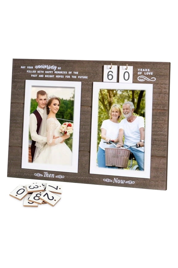 Then & Now Anniversary Picture Frame Wedding Gift for Couples Holds 2 4x6 Photos