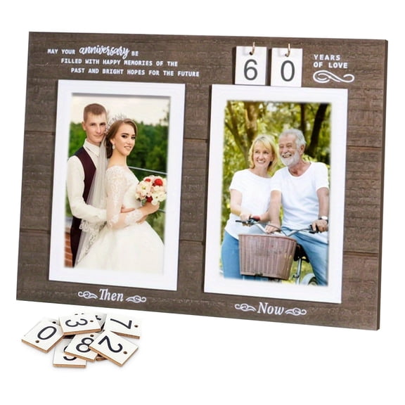 Then & Now Anniversary Picture Frame Wedding Gift for Couples Holds 2 4x6 Photos