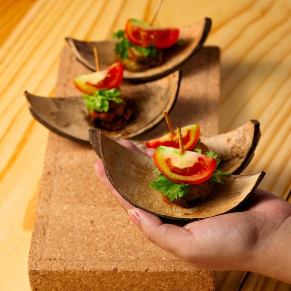 Thenga Coconut Shell Boats Handcrafted Eco-Friendly Serving Boats for Snacks, Starters, and Festive Treats Set of 10