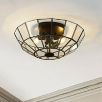 JONATHAN Y Theo 15.5" 2-Light Farmhouse Rustic Iron/Glass LED Semi Flush Mount, Oil Rubbed Bronze/Clear, JYL9928A