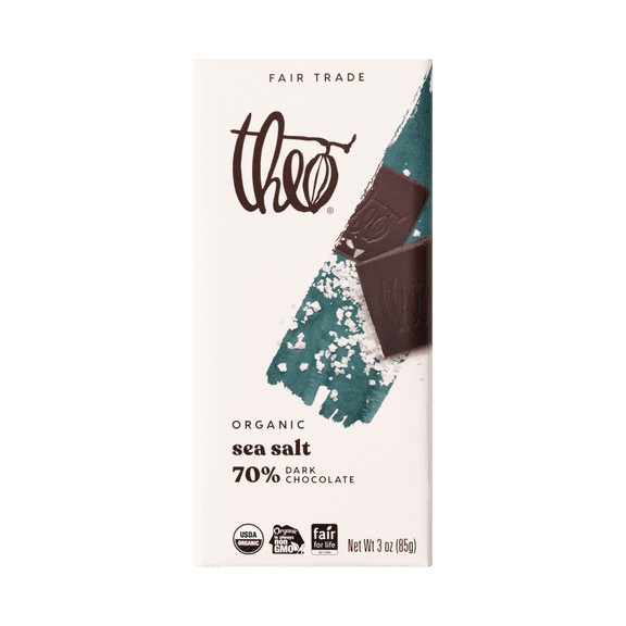 Theo Chocolate Sea Salt 70% Dark Chocolate Bar | Pack of 12 | Organic & Fair Trade