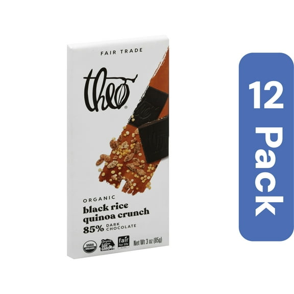 Theo Chocolate Dark Chocolate Bar 85% Black Rice 3 oz (Pack Of 12)