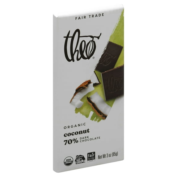 Theo Chocolate Dark Chocolate Bar Toasted Coconut 3 oz (Pack Of 12)