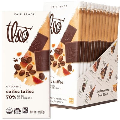 Theo Chocolate Dark Coffee Toffee Bar 3 oz (Pack of 12)