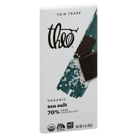Theo Chocolate Dark Sea Salt Organic Chocolate Bar 3 oz (Pack Of 12)