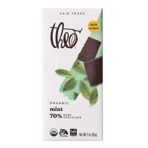 Theo Chocolate Mint Organic Dark Chocolate Bar, 70% Cacao, 6 Pack | Vegan, Fair Trade