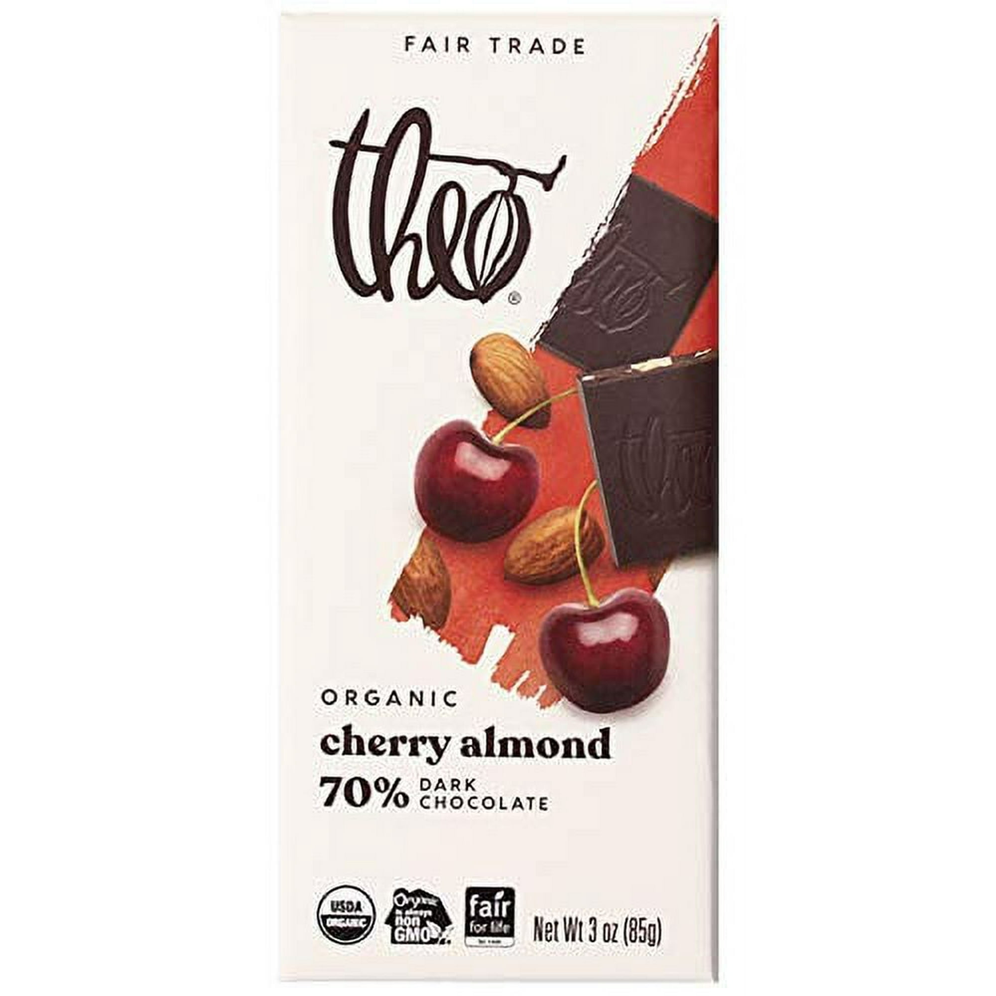 Theo Chocolate Organic 70% Dark Chocolate Bar Cherry & Almond 3 oz Pack of 2