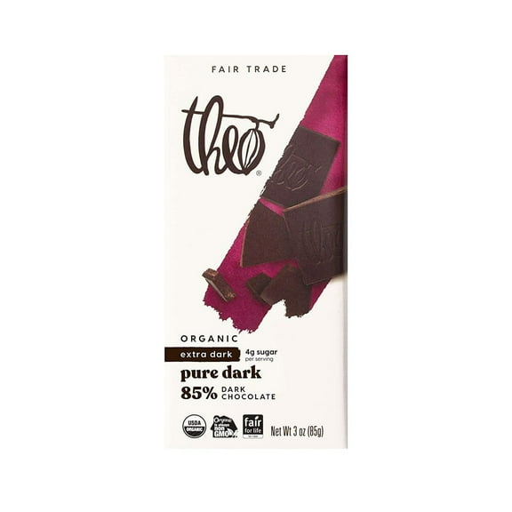 Theo Chocolate Organic 85% Dark Chocolate Bar Unflavored 3 oz Pack of 2
