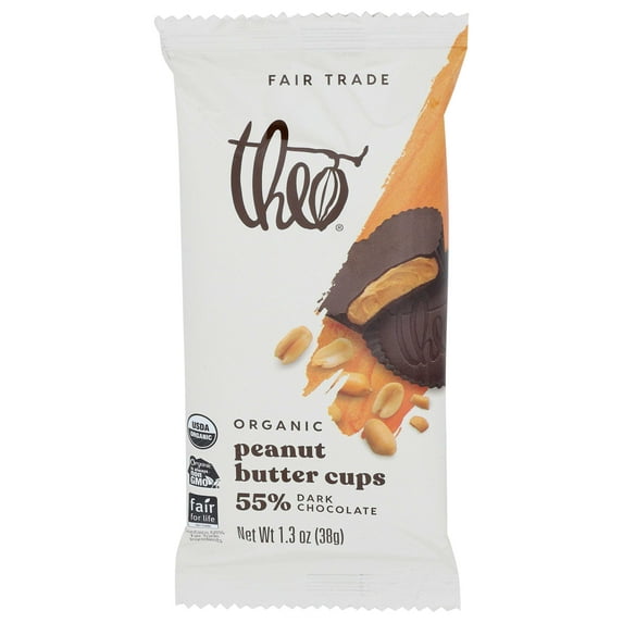 Theo Chocolate Organic Dark Chocolate Peanut Butter Cups,12 Pack