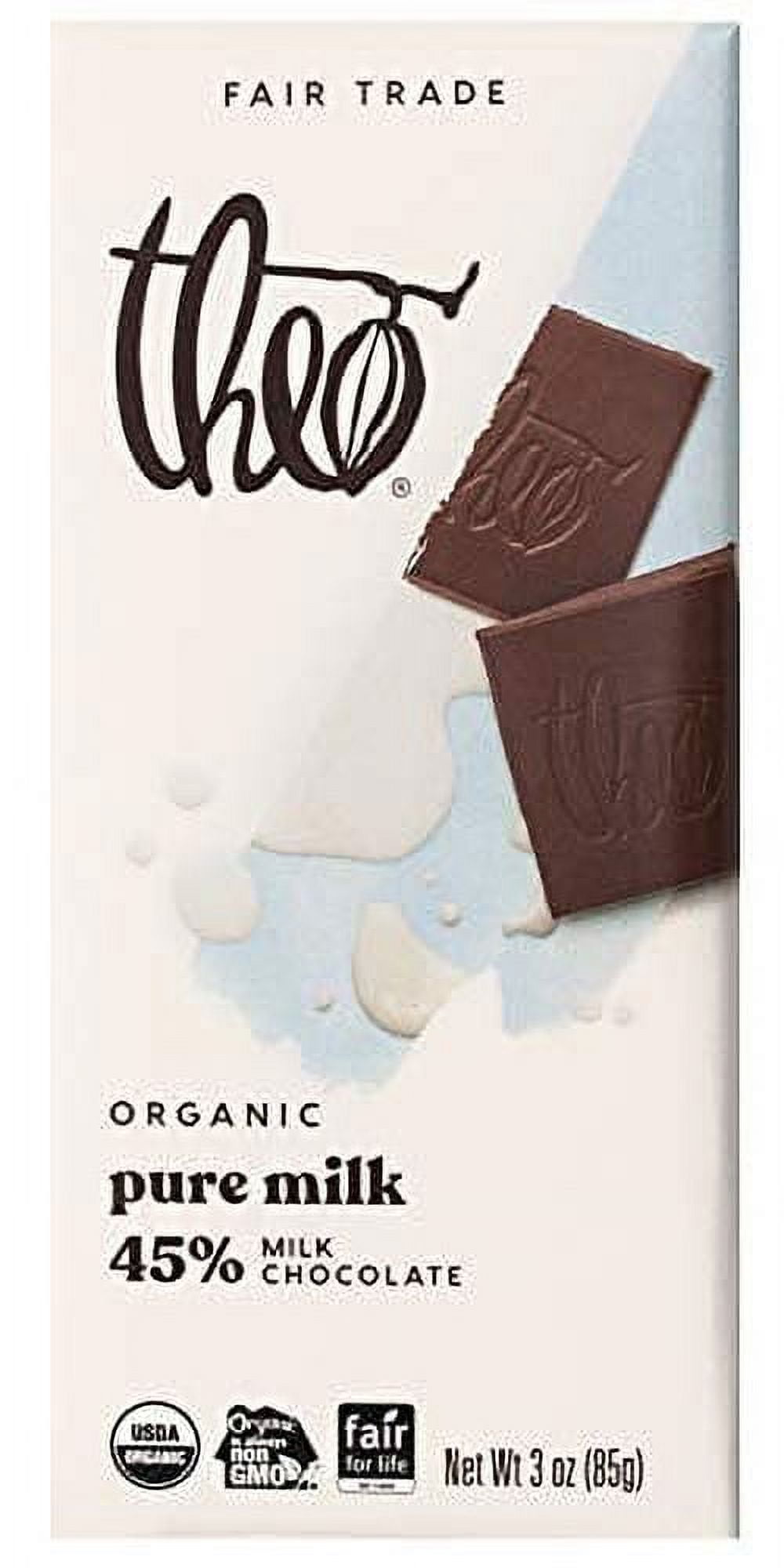 Theo Chocolate Organic Milk Chocolate Bar Unflavored 3 oz Pack of 2