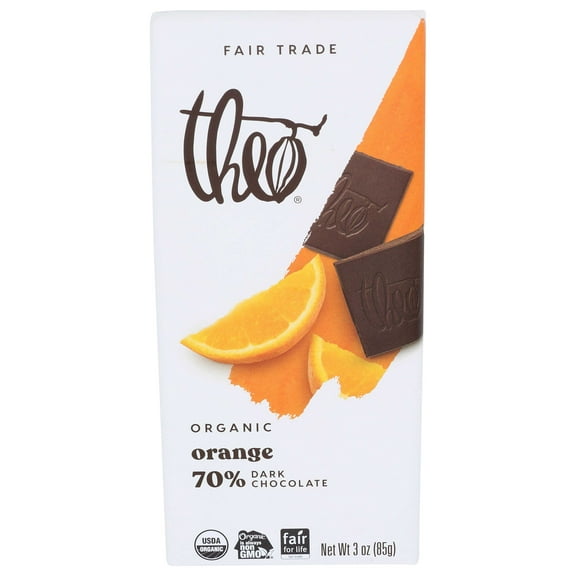 Theo Chocolate Organic Orange 70% Dark Chocolate Bar, 3 Ounce Bar, 12 Pack
