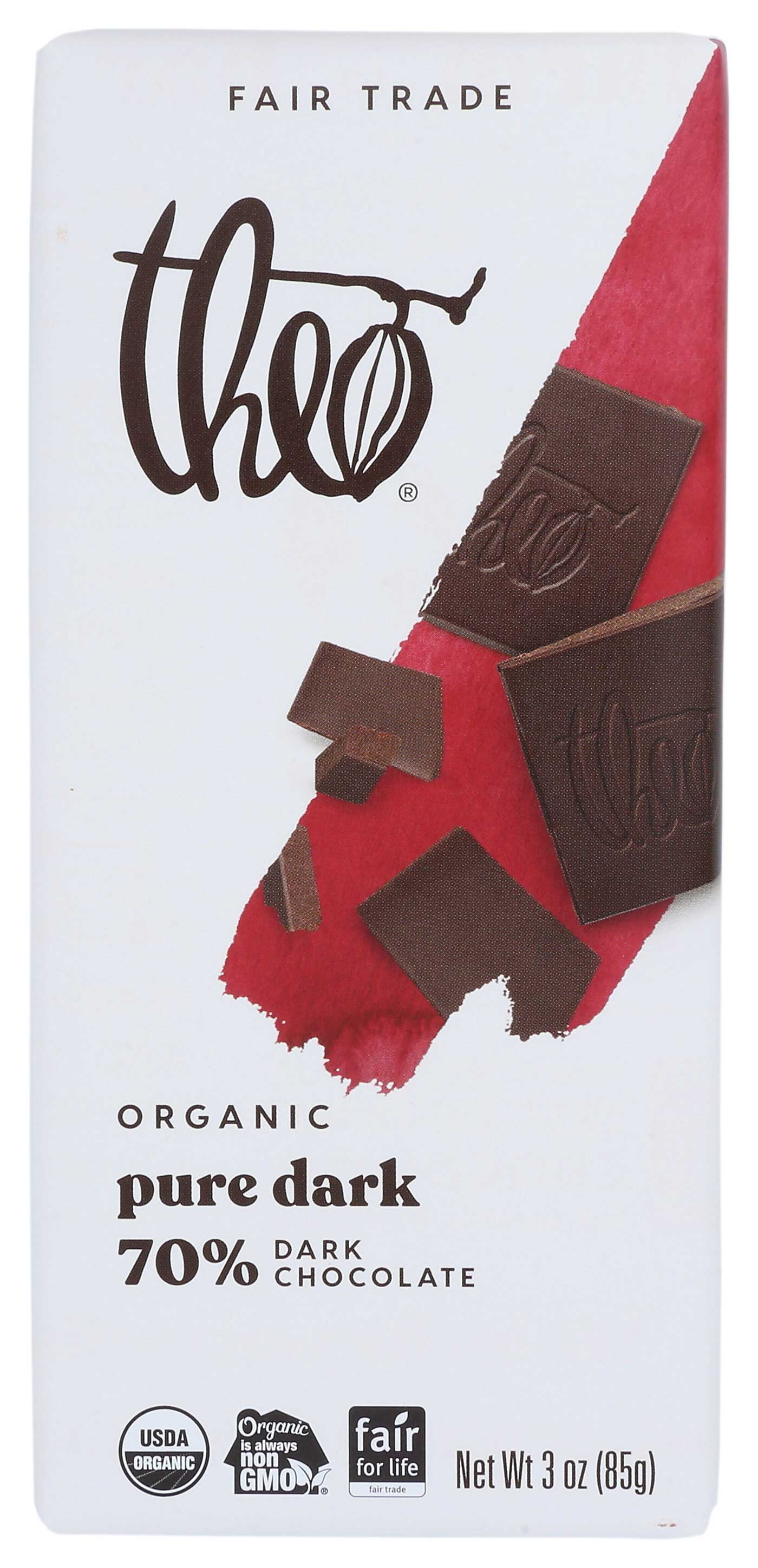 Theo Chocolate Pure Organic Dark Chocolate Bar, 70% Cacao, 12 Pack | Vegan, Fair Trade