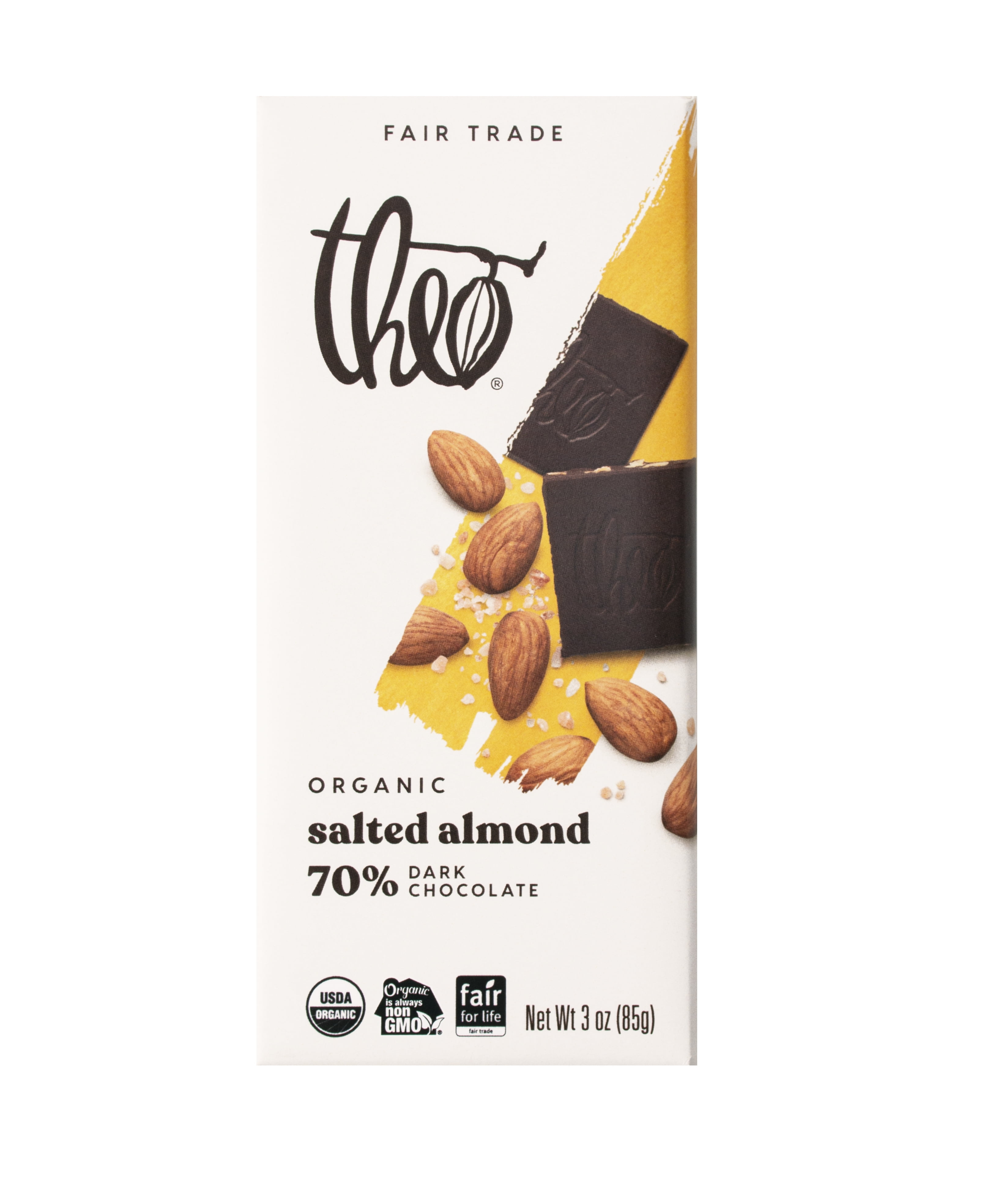 Theo Chocolate Salted Almond 70% Dark Chocolate | 12-Pack | Organic & Fair Trade