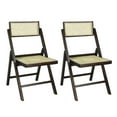 thumbnail image 1 of Theo Mid-Century Vintage Wood Rattan Folding Chair with Adjustable Back, Dark Brown (Set of 2), 1 of 10
