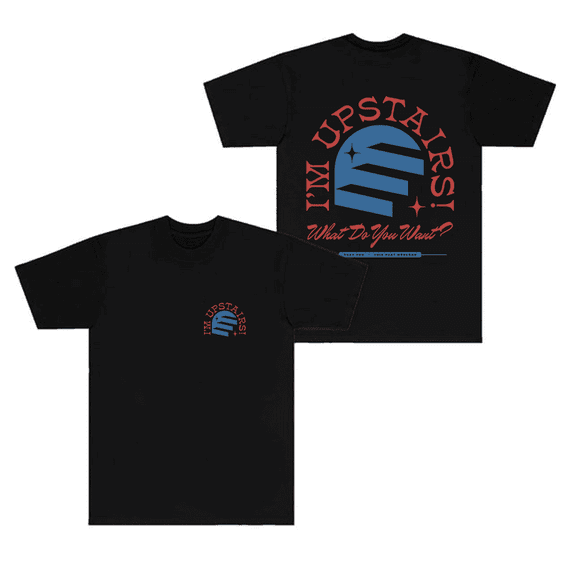 Theo Von I'm Upstairs Merch - Cotton Short Sleeve Printed T-Shirt, Streetwear for Men & Women,4XL,Black
