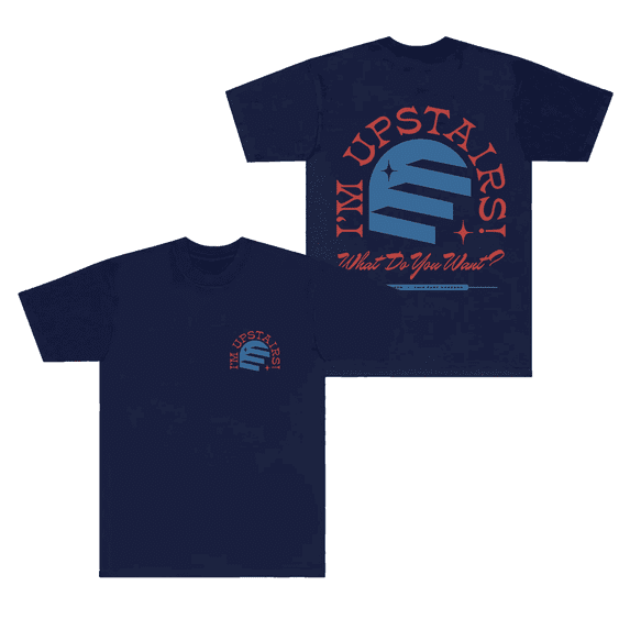 Theo Von I'm Upstairs Merch - Cotton Short Sleeve Printed T-Shirt, Streetwear for Men & Women,M,Navy