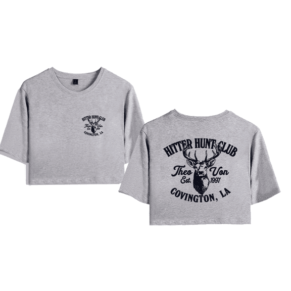 Theo Von Merch Hitter Hunt Club Crop Top T-shirt Suits Girls Women Short Sleeve Tee