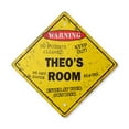 thumbnail image 1 of Theo's Room Sign Vintage Crossing Zone Xing | Indoor/Outdoor Plastic | 12" Tall rustic kids bedroom decor door children's name boy girl, 1 of 3