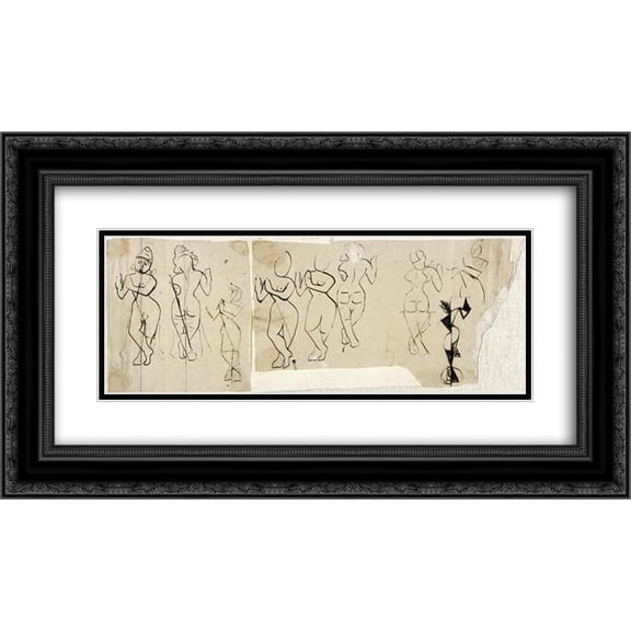 Theo van Doesburg 2x Matted 24x14 Black Ornate Framed Art Print 'Krishna playing a flute'