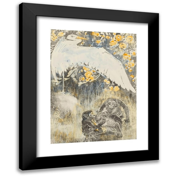 Theo van Hoytema 11x14 Black Modern Framed Museum Art Print Titled - Heron with Three Monkeys (1905)