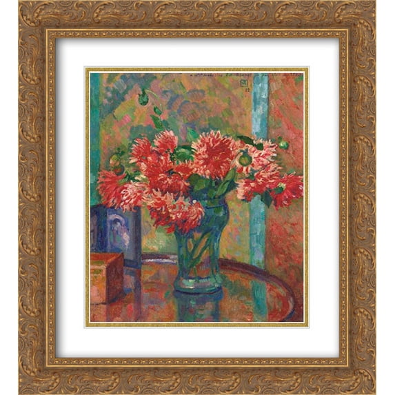Theo van Rysselberghe 2x Matted 20x24 Gold Ornate Framed Art Print 'Dahlias (to Mme Madeleine E.R Bonnet)'
