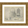 thumbnail image 1 of Theodoor Wilkens 18x14 Gold Ornate Wood Frame and Double Matted Museum Art Print Titled - Fountain Against a City Wall, in Which a Staircase is Built (1700 - 1748), 1 of 4