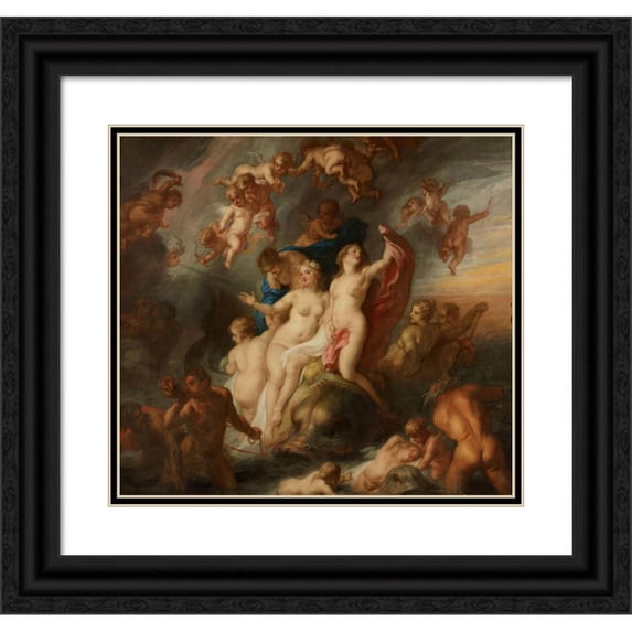 Theodoor van Thulden 13x12 Black Ornate Wood Framed Double Matted Museum Art Print Titled: Triumph of Galatea (1659)
