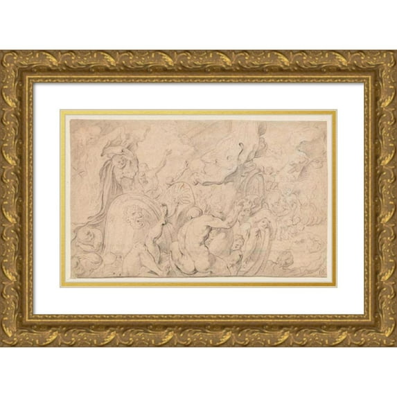 Theodoor van Thulden 18x13 Gold Ornate Wood Frame and Double Matted Museum Art Print Titled - The Companions of Ulysses Opening the Bag Of Winds (ca. 1632)