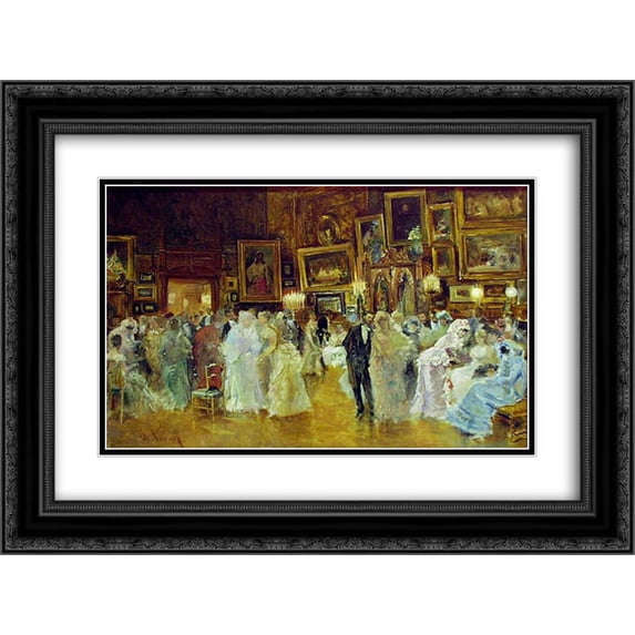 Theodor Aman 2x Matted 24x20 Black Ornate Framed Art Print 'Costume Party in the Workshop'