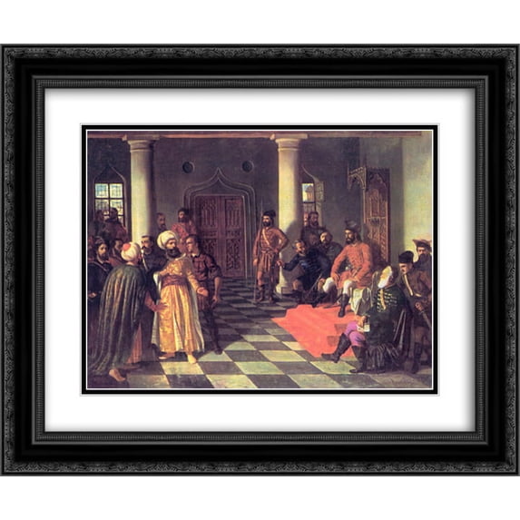 Theodor Aman 2x Matted 24x20 Black Ornate Framed Art Print 'Vlad the Impaler and the Turkish Envoys'
