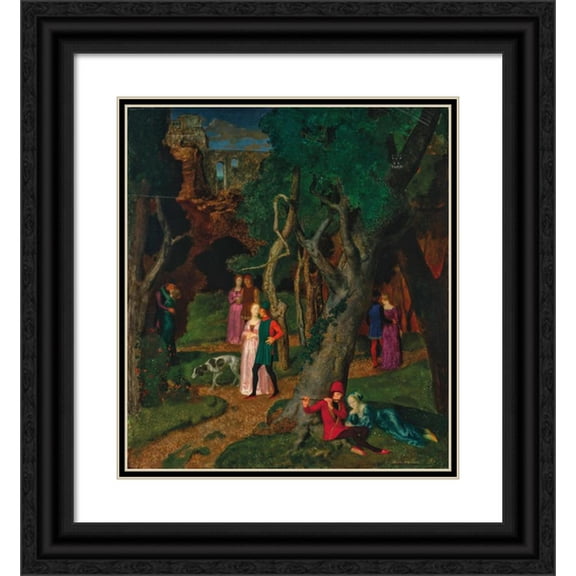 Theodor Baierl 20x22 Black Ornate Framed Double Matted Museum Art Print Titled: The Decameron, the Garden of the Villa (circa 1918-1924)