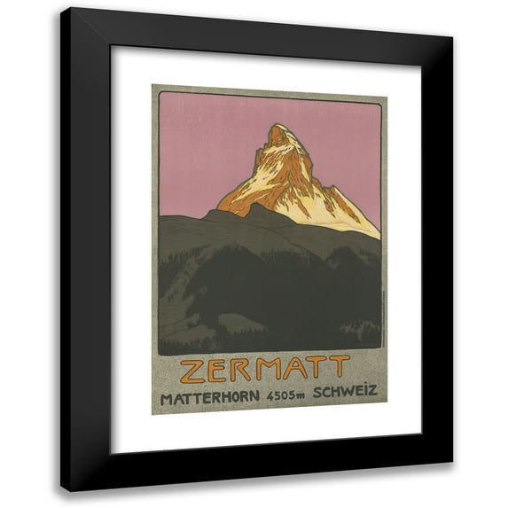 Theodor Barth 14x18 Black Modern Framed Museum Art Print Titled - Zermatt, Matterhorn 4505M Switzerland (1908)